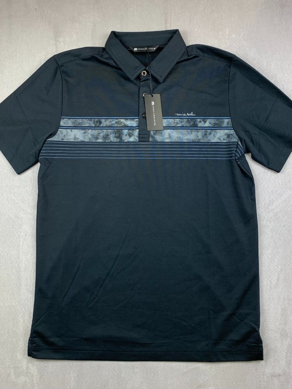 Travis Mathew Mens Shirt Medium Black Stripes Mount Thunder Polo Golf 1MAA010